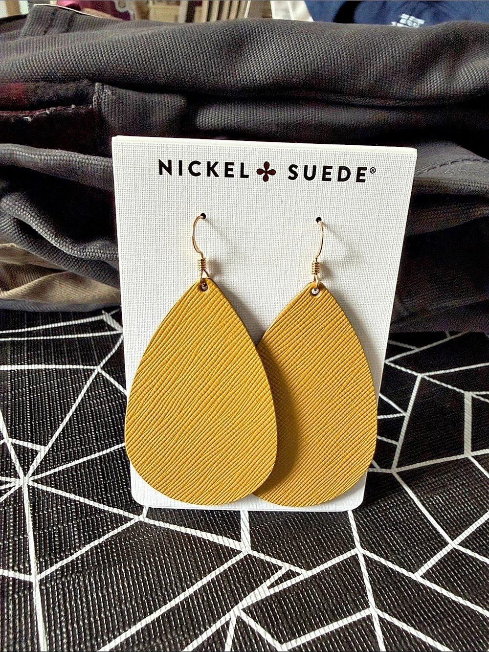 Nickel & Suede Majolin Leather Earrings - M Leather Teardrop Earrings in Yellow